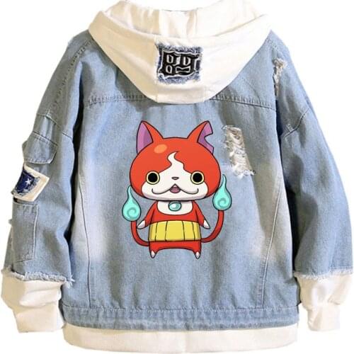 Anime Yo-kai Watch Coat Teens cowboy Cosplay Jacket Men Women Casual Denim Hooded Loose coat Cartoon Hooded