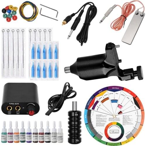Professional Complete Tattoo Set Rotary Liner Shader Machine Inks Power Supplies full professional makeup Pad shader Anesthetic