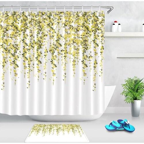 Simple Beautiful Flower Shower Curtain Doormat Polyester Fabric Waterproof Bathroom Curtain with Hooks Home Bath Decoration