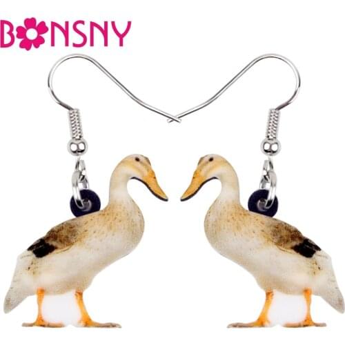 Bonsny Acrylic Lovely Standing Duck Earrings Big Long Dangle Drop Farm Animal Jewelry For Women Girls Teens Kid Charms Statement
