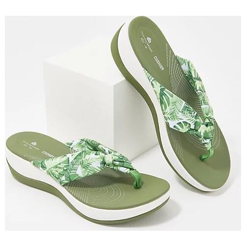 2021 Fashion Women Slippers Elegant Printed Solid Color Ladies Wedge Sandals New Casual Outdoor Beach Slippers Female Flip Flop