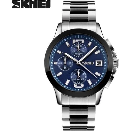 SKMEI 9126 Luxury Full Stainless Steel Watch Men Business Casual Quartz Watch Sport Stopwatch Waterproof Men Wristwatches New