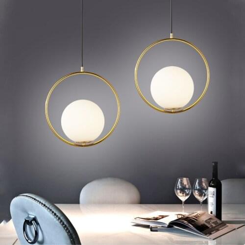 Modern Style Gold Metal Round Globe Pendant Lights Bar Restaurant Kitchen Fixtures Indoor LED Glass Ball Pendant Lamps Hang Lamp