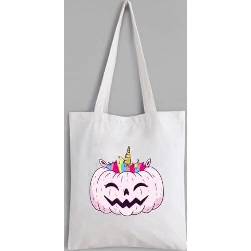 Unicorn Pumpkin Tote Bags Halloween Cartoon Shopping Bags Casual Fashion Large Tote Bag Eco Friendly Products Reusable Plus