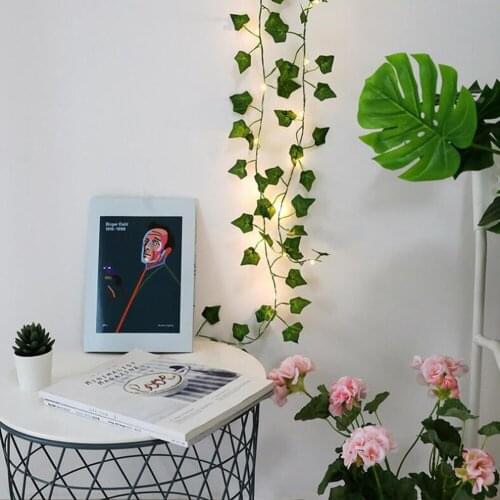 Green Leaf Rattan Artificial Garland Plants Vine Garland String LightUSB Powered Wedding Party Christmas Holiday Decoration