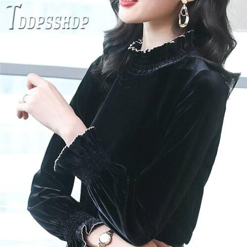 2019 Soft Fabric Black Color Women Blouse Fashion Autumn Winter Female Bottoming Blouses