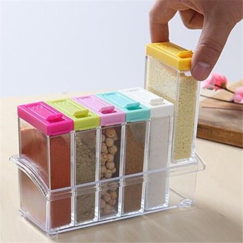 1pcs Spice Jar Seasoning Box 6Pcs/Set Kitchen Spice Storage Bottle Jars Transparent PP Salt Pepper Cumin Powder Box Tool