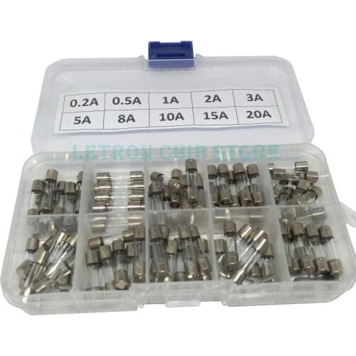 100Pcs Set 5x20mm Quick Blow Glass Tube Fuse Assorted Kits,Fast-blow Glass Fuses 0.2A 0.5A 1A 2A 3A 5A 8A 10A 15A 20A 250V