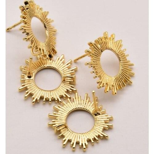 5 Pair/Lot 18mm 18K Brass Gold Plated Sun Stud Ear Charms For Jewelry Making Bulk Items Wholesale Lots Accessories JA0384