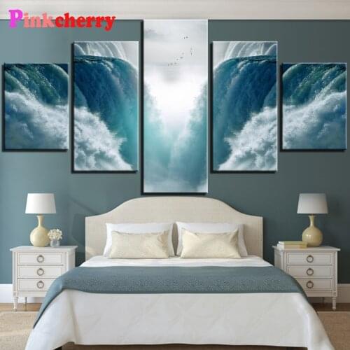 5d Diamond Painting Full Square/Round 5 Pieces Natural Waterfall and Clouds Multi-Picture 3D Diamond Embroidery