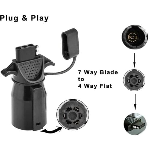 7 Way Blade to 4 Way Flat Trailer Adapter Weatherproof Female Trailer Connector Plug, 7 Pin to 4 Pin Trailer Converter