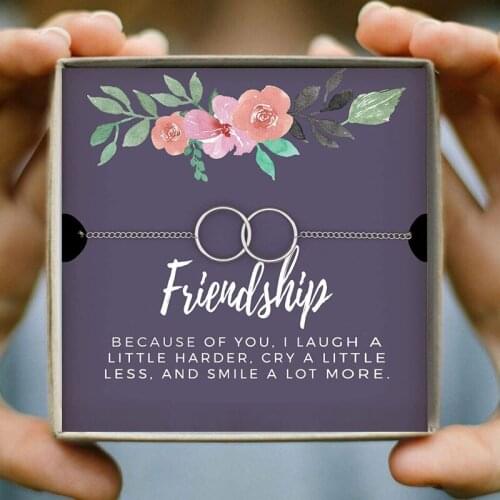 Friendship Double Circle Bracelets & Bangles Interlock Clavicle Cuff Bracelets for Friend BFF Good Friends Christmas Jewelry