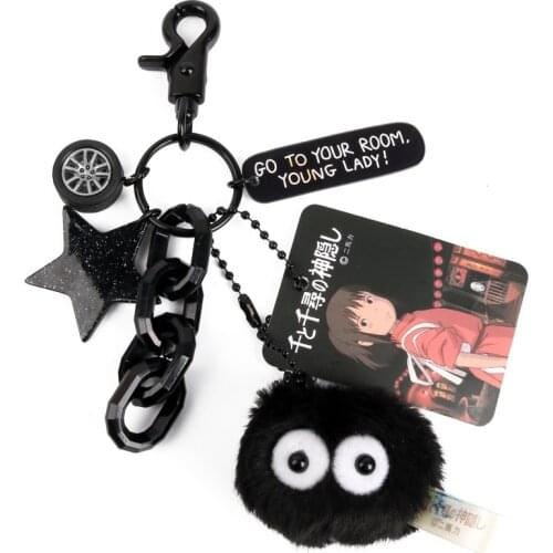 Black coal elf keychain girl hair ball pendant cartoon bag hanging ornaments key ring chain jewelry