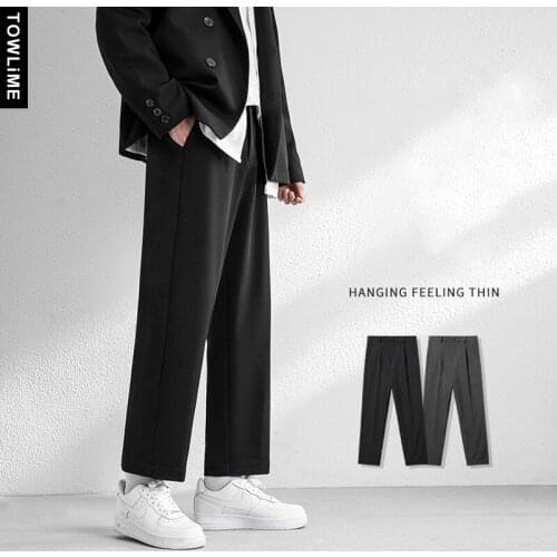 Korean Style Men Elegant Solid Drooping Feeling Ankle-Length Suit Pants Male Casual Wide Leg Trousers High Waist Harem Pantaloon