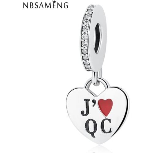 2018 Authentic 925 Sterling Silver Charm J Love QC Pendant Beads Fits Original Bracelets DIY Fashion Jewelry