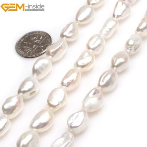 Gem-inside Natural White Pink Rice Shape Freeform Freshwater Cultured Pearls Beads for Jewelry Making 15inches DIY Jewellery