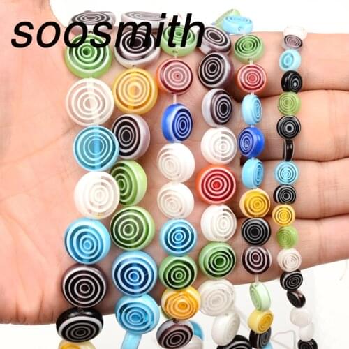 Natural Multicolor Flat Round Lampwork Needlework Glass Beads Spacer For Jewelry Making Handmade Diy Bracelet Necklace soosmith