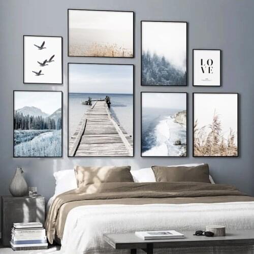 Wild Goose Forest Bridge Boat Coastline Wall Art Canvas Painting Nordic Posters And Prints Wall Pictures For Living Room Decor