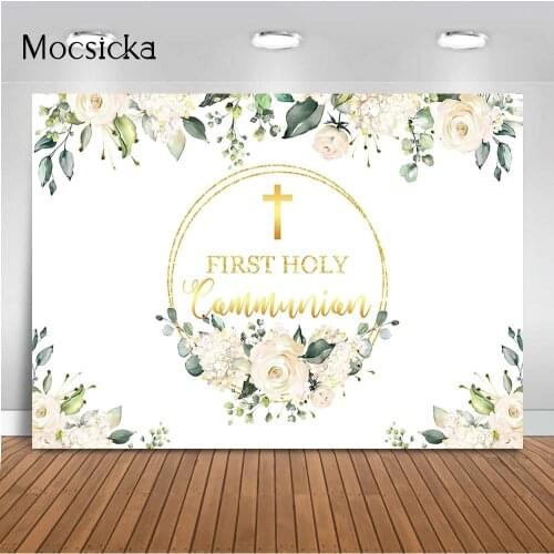 Baptism Baby Shower Backdrop for Photography First Holy Communion Green Leaves Newborn photo background Party Decorations Props