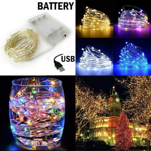 2/5/10M 20/50/100LED USB/Battery Powered Copper Wire String Lights Outdoor Christmas Wedding Party Garland Decoration