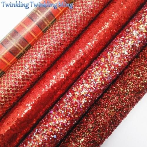 RED Chunky Glitter Canvas Sheet, 8"x11" Glitter Sheets, Faux Leather Sheet, Chunky Glitter Hair Bow & Earring Fabric XM016