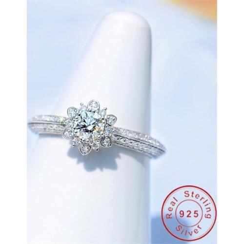 Classic Female Flower Lab Diamond Ring 925 sterling silver Engagement Wedding band Rings for Women Bridal Party Jewelry Gift