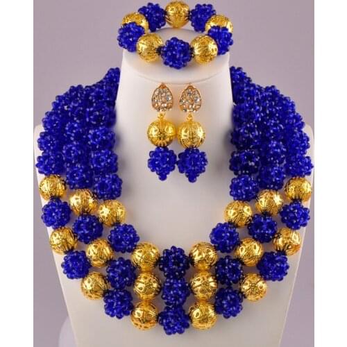Royal Blue Jewelry Set African Necklace Nigerian Beads Wedding Jewelry Sets