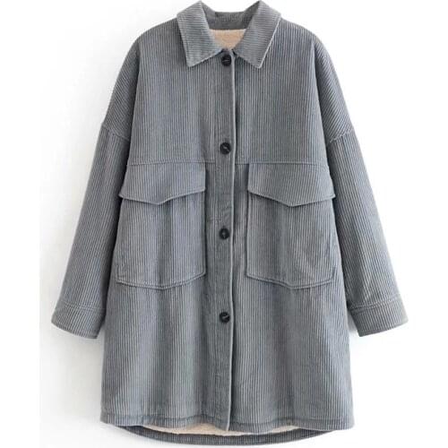 Nice Vintage Women Loose Corduroy Fleece Jacket Fad Fashion Ladies Oversized Thick Lambswool Coats Female Casual Warm Outerwear