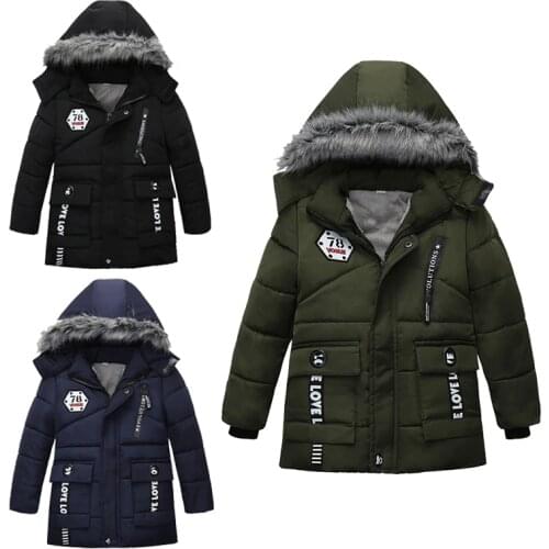 New Thickened Warm Boys Coat Jacket Outwear Clothing Overcoat Fashion Winter Children Boys Down Zipper Long Jacket Warm Coat