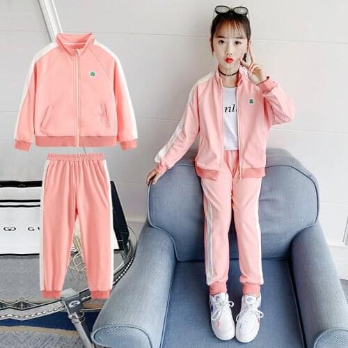 Childrens Clothing Sports Suit For Girls Pink Purple Long Sleeve Jacket Coat Pants 2PCS Casual Teenage Tracksuit 6 8 10 12Years