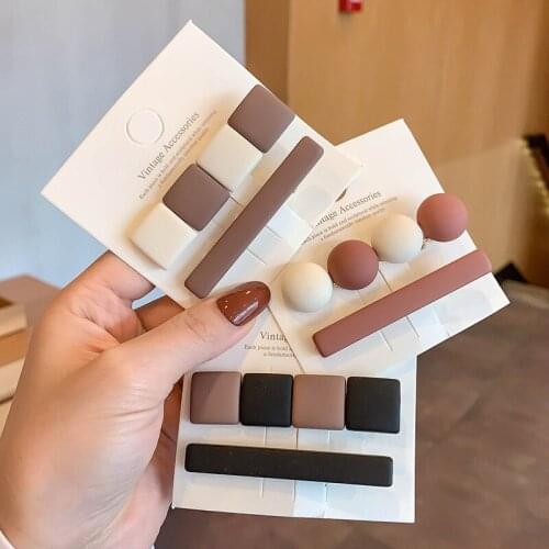 Fashion 1Set Coffee Color Contrast Round Square Geometric Hair Clip Retro Hairpin Accessories For Women Girls Barrette Headdress