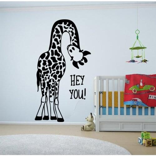 Cartoon Hey You Giraffe Animal Wall Sticker Baby Nursery Kids Room Safari Zoo Jungle Wall Decal Playroom Vinyl Decor
