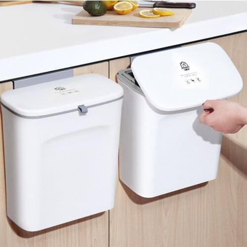9L Wall Mounted Kitchen Cabinet Door Hanging Trash Can Toilet Garbage Storage Holder Dustbin Recycle Waste Bin for Bathroom