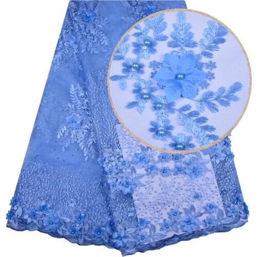 New Nigerian Lace Fabrics For Wedding 2018 African French Lace Fabric High Quality 3D Lace Applique With Stones And Pearls 1255