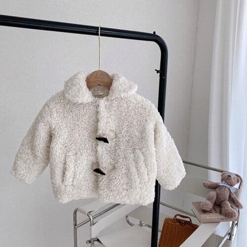 New Winter Baby Girls Thicken Lamb Fleece Coats Korean Style Solid Color Claw Button Toddlers Kids Warm Outerwear