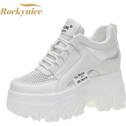 Breathable Mesh Chunky White Sneakers Women Summer 2021 Hollow Out Mesh Platform Sandals Woman Height Increased Casual Shoe 10cm