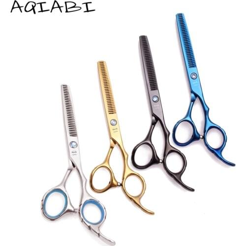 Barber Scissors 5.5" 16cm AQIABI JP Stainless Hairdresser Thinning Shears Double Side Teeth 10% - 15% Thinning Rate A2001
