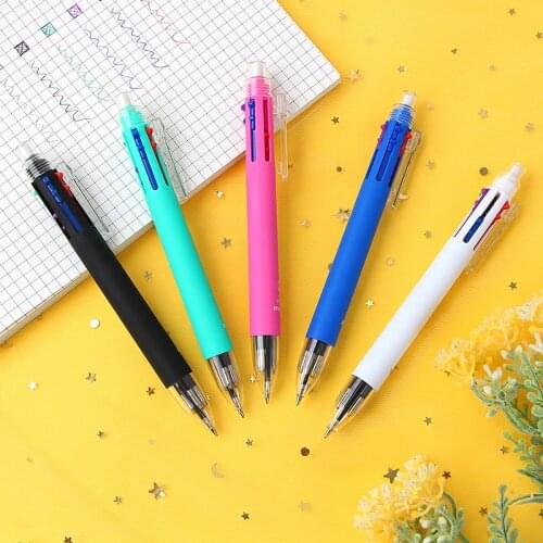 6 in 1 Multicolor Ballpoint Pen Include 5 Colors Ball Pen 1 Automatic Pencil Top Eraser for Marking Writing Office School Supply
