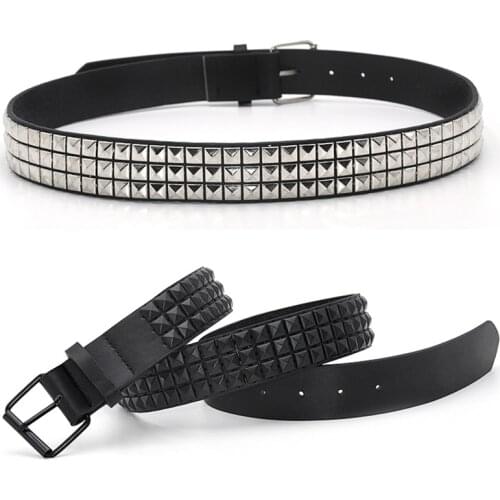 GAOKE Pyramid Rivet Waist Belt Men&Womens Studded Leather Belt Punk Rock With Pin Buckle Drop Shipping Waistbrand Black