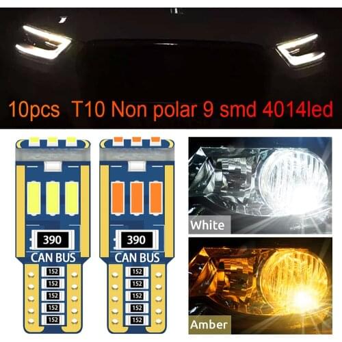 10pc T10 Led Canbus W5W Led Bulb Car Interior Light 9led 4014smd 194 168 No Error Reading Dome Light Instrument Plate Lamp 6000K