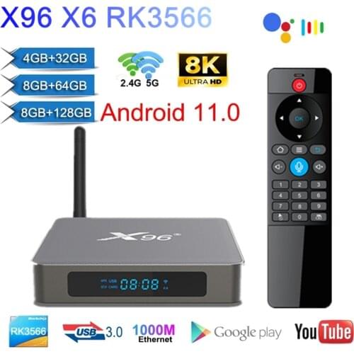 X96 X6 BT Voice TV Box Android 11.0 8GB RAM 64GB/128GB RK3566 8K 2T2R MIMO Dual Wifi 1000M BT4.X 4GB 32GB iptv box Media tvbox
