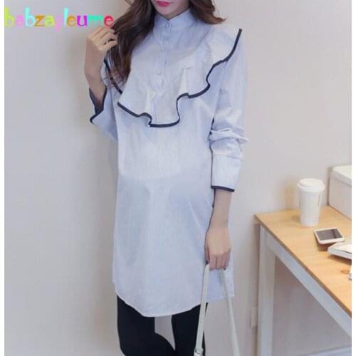 Spring Autumn Maternity Clothes Fashion Stripe Plus Size Pregnancy Long Cotton Shirt Blouse Loose Tops Pregnant Clothing BC1758