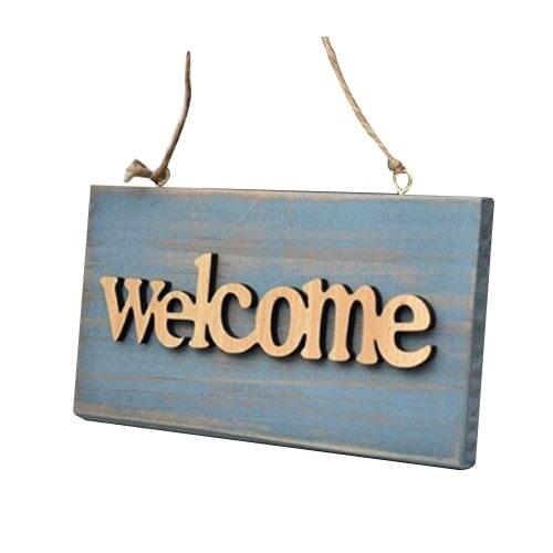 Vintage Wooden Open Closed Welcome Sign Plaque Blue Cafe Shop Door Hanging Sign Sign Type:Welcome
