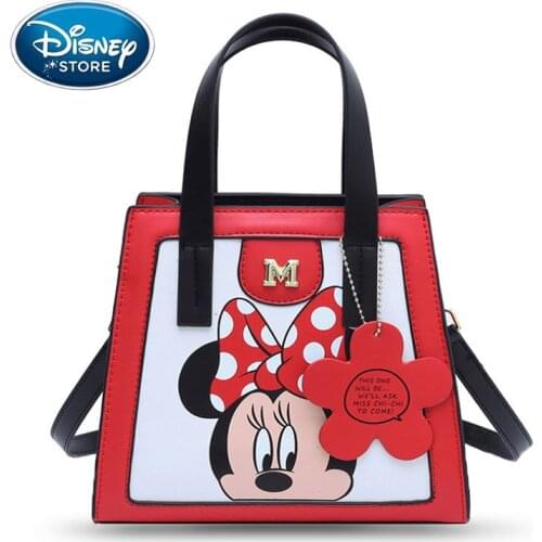 Disney Mickey Mouse Handbag Minnie Female Bags Fashion Cartoon Chip Print PU Leather Shoulder Messenger Storage Bag Tote Handbag