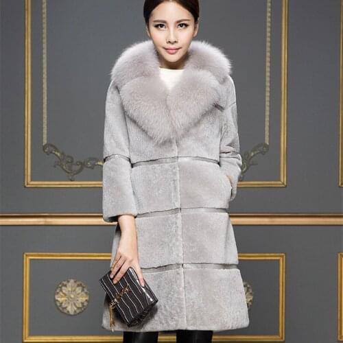 Winter Jacket Women Long Faux Fox Fur Collar Coat Sheep Shearing Coat Female Jackets Chaquetas Invierno Mujer KJ539