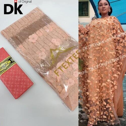 2.5+2.5 Yards 2021 Top Quality African Lace Fabric 3D Flower Net Lace Embroidery With Bazin Riche Senegal For Party Dresses