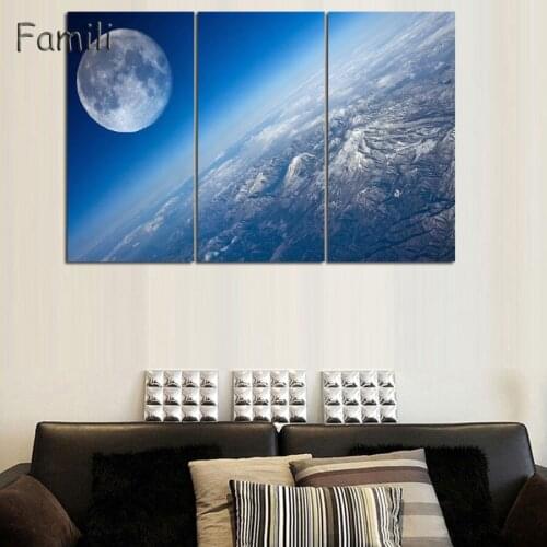 3pcs The Earth Map From the Space Canvas Painting 100% Handmade Modern Oil Painting On Canvas Wall Art Gift For Living Room