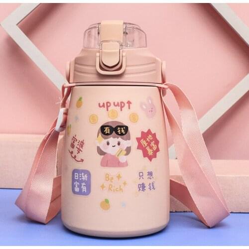 Big Belly Cup Portable Childrens Sling Straw Cup Largecapacity Sticker Portable Thickened Stainless Steel Vacuum Insulation Cup