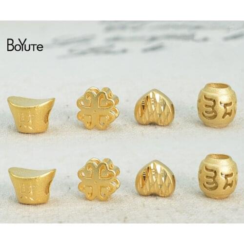BoYuTe (10 Pieces/Lot) Matte Gold Plated Heart Brass Spacer Beads Factory Wholesale Handmade Beaded Diy Jewelry Accessories