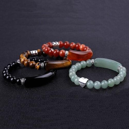 Natural Stone Bracelets Heart Beads Charm Strand Wristband Yellow Quartz Tiger Eye Red Agates Pink Crystal Bracelets for Women